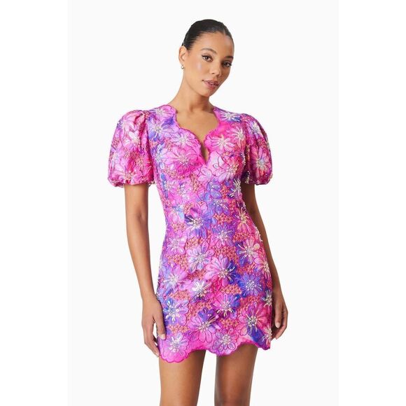 Elliatt Abrielle Puff Sleeve Mini Dress Purple wedding Birthday size S NWT $394